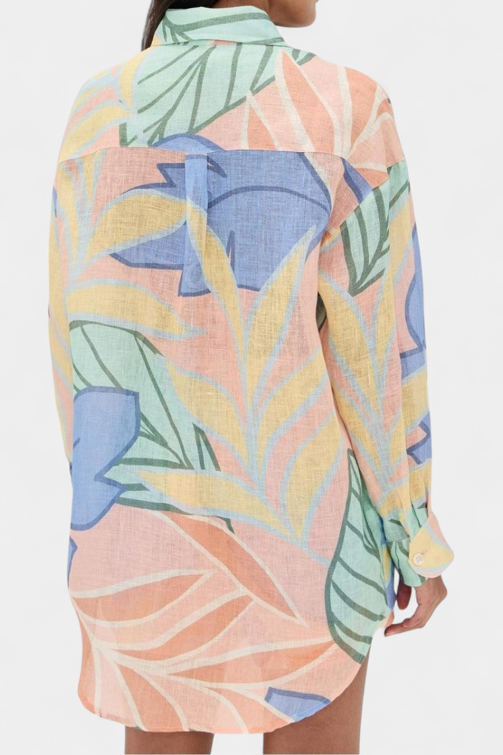 Lumina Conjunto Tropical Camisa Suelta Shorts Cintura Alta