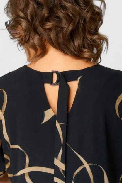 Vestido Negro Allegra Estampado Abstracto Dorado Brillante