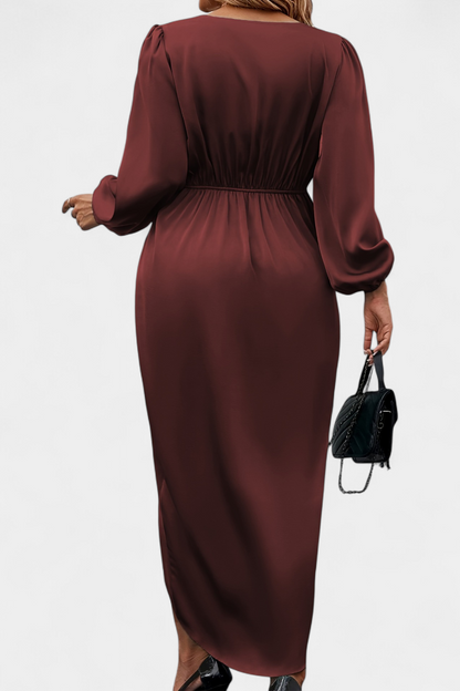 Giada Vestido Seda Largo con Escote V y Abertura Lateral