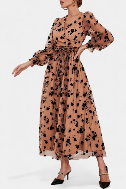 Iolanda Vestido Maxi Encaje Floral con Mangas Linterna