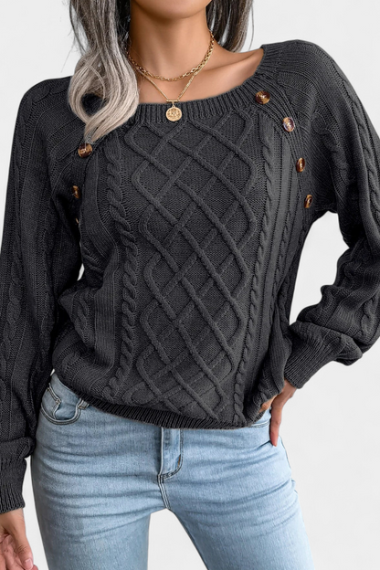 Suéter Punto Cuello Cuadrado Con Botones Chic Y Distinción