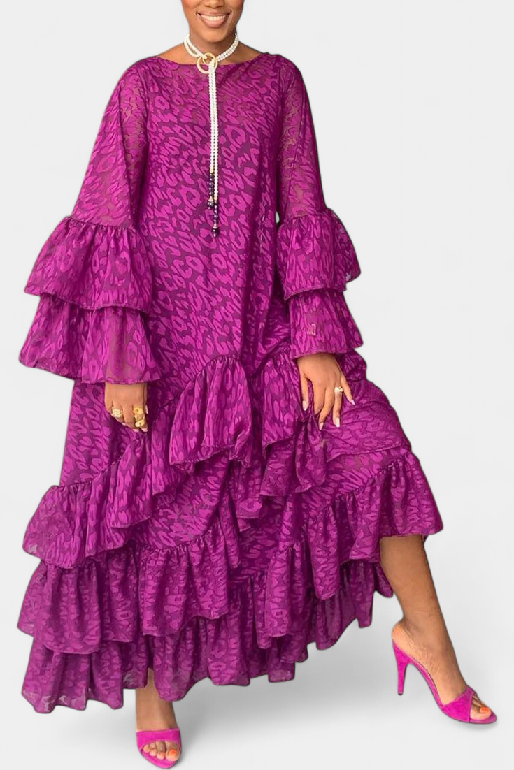 Vestido Maxi Asimétrico Plisados Con Volantes Divertidos