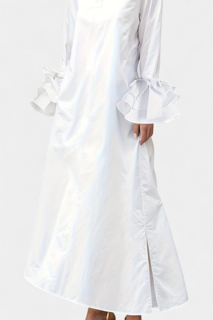 Vestido Ramona Seda Con Cuello Camisero Y Volantes Chic