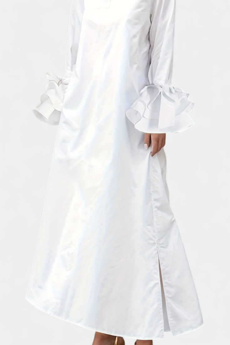 Vestido Ramona Seda Con Cuello Camisero Y Volantes Chic