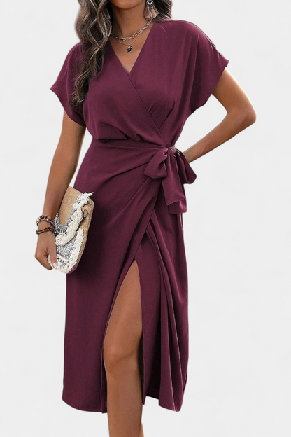 Vestido Cruzado Exclusivo Con Cinturón Abertura Sutil