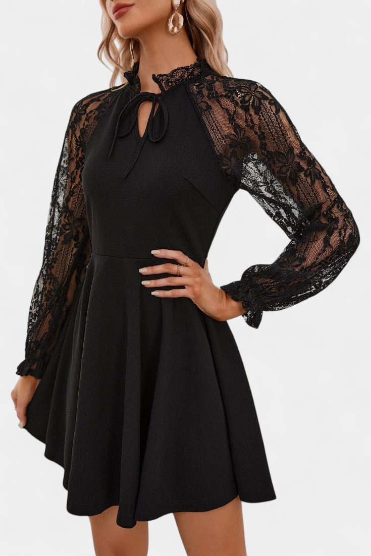 Vestido Mini Encaje Floral Jasella Con Mangas Exclusivo