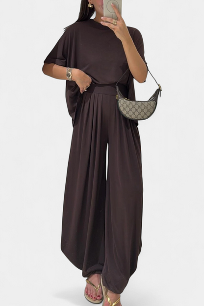 Conjunto Trista Recto Top Y Pantalón Ancho Modal Suave Gris