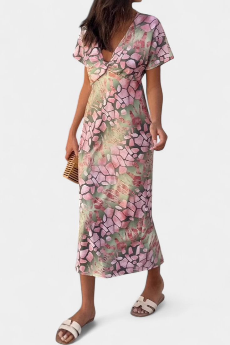 Vestido Triana Estampado Abstracto Con Escote En V Veraniego