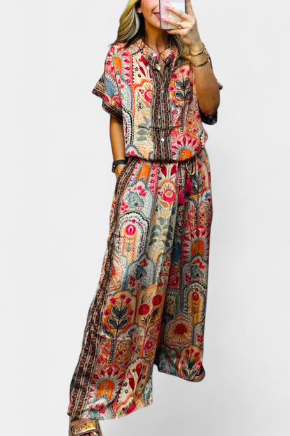 Conjunto Boho Hallie Exclusivo Pantalones Anchos y Flecos