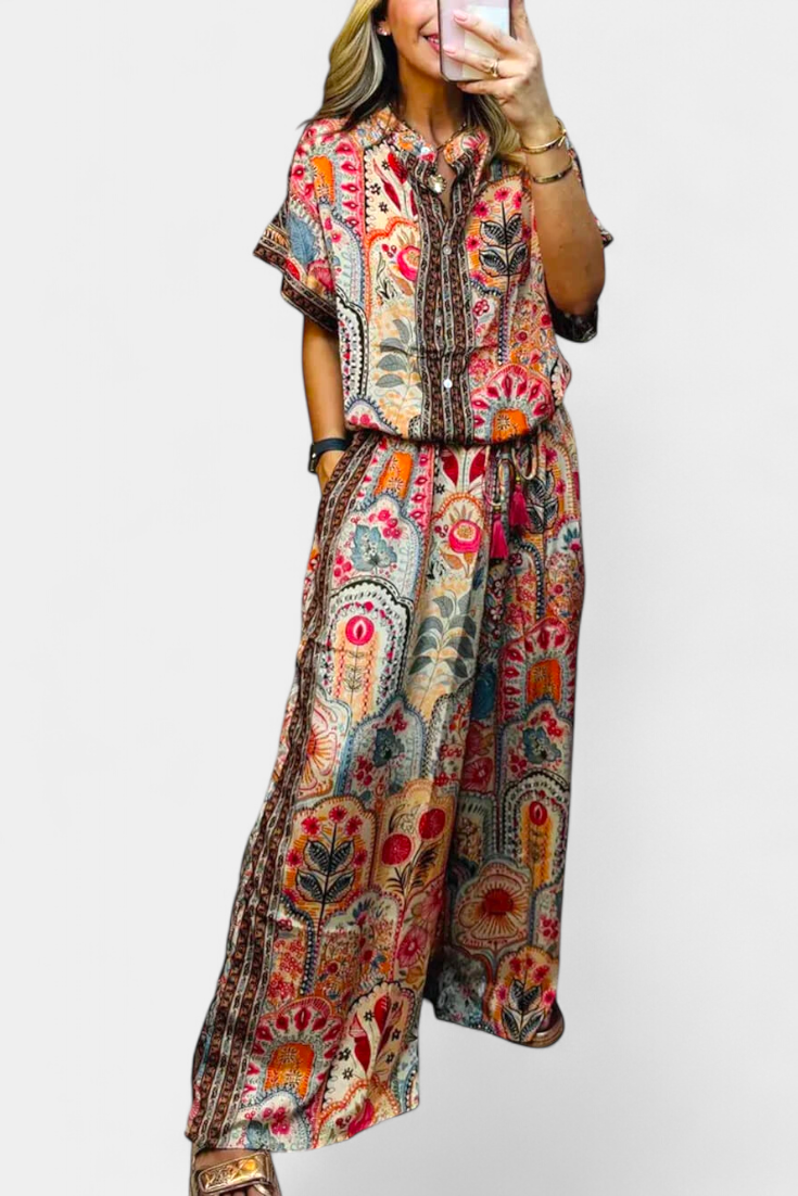 Conjunto Boho Hallie Exclusivo Pantalones Anchos y Flecos