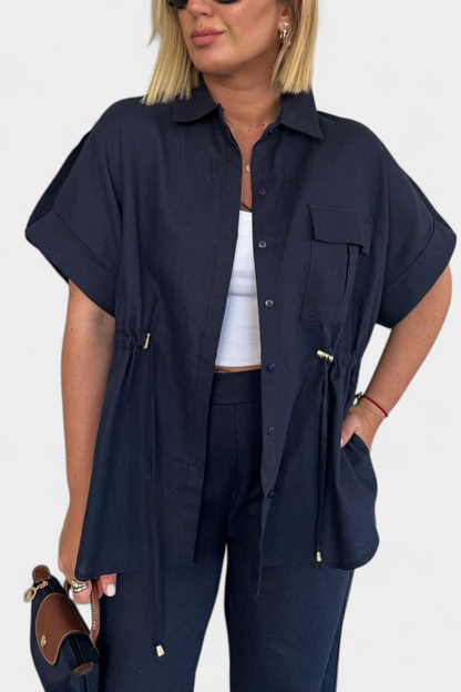 Conjuntazo Lani Camisa Suelta Pantalones Algodón Lino Ligero