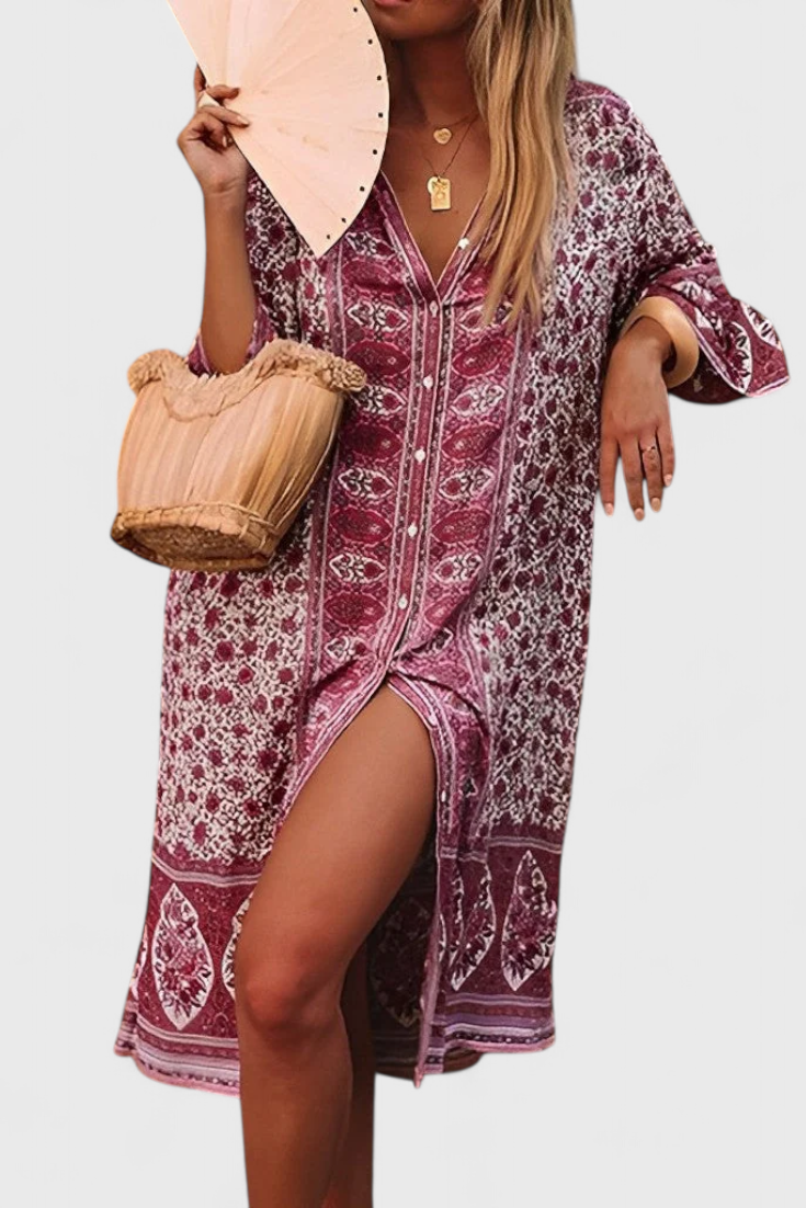 Vestido Boho Chinara Largo con Bordado Étnico Exclusivo