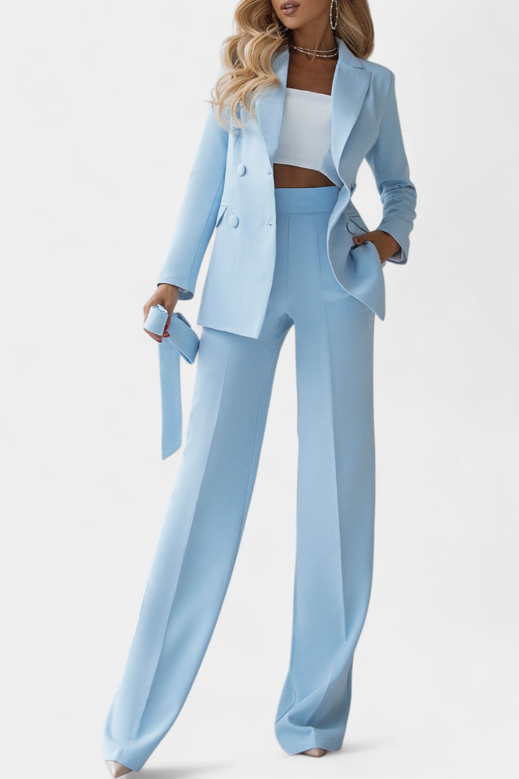 Conjunto Julia Blazer Urbano Y Pantalón Anchos Brilla