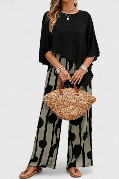 Conjunto Aleida Top Pantalón Estampado Asimétrico Chic