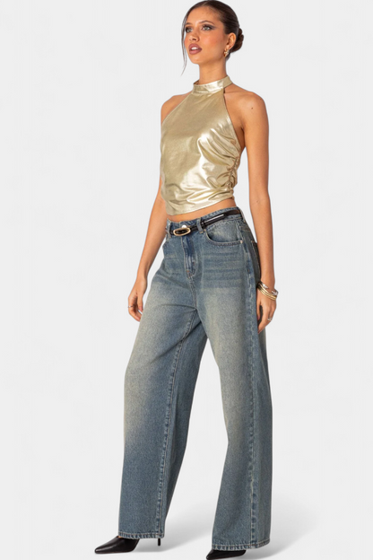 Top Halter Metálico Anna Karter Brillo Colección Exclusiva