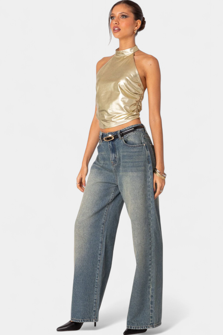Top Halter Metálico Anna Karter Brillo Colección Exclusiva