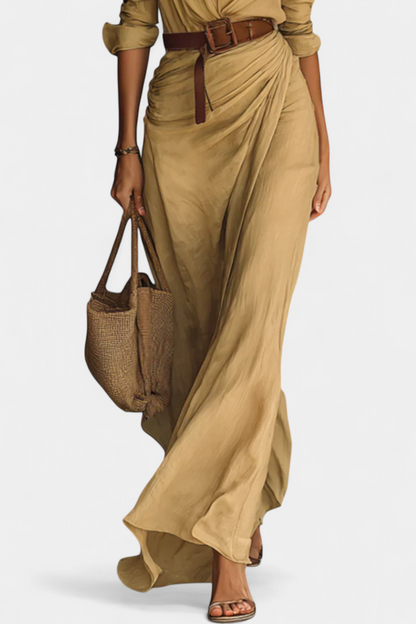 Vestido Maxi de Solapa y Sastrería Exclusiva Cierre Frontal