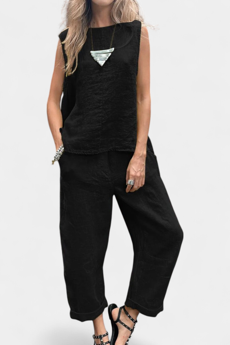 Leona Conjunto Coqueto Chaleco Pantalón Algodón Lino