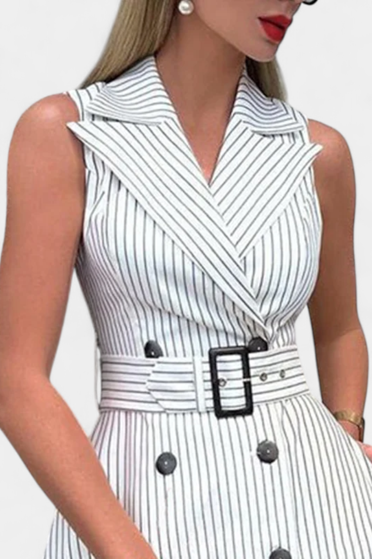 Vestido Camisero Diana Midi Con Cintura Anudada Rayas Chic