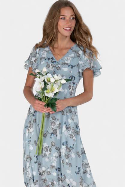 Vestido Maxi Floral Amara Con Escote En V Mangas Aladas