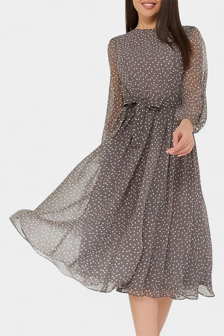 Vestido Midi Lunares Con Mangas Abullonadas Coqueto Encanto