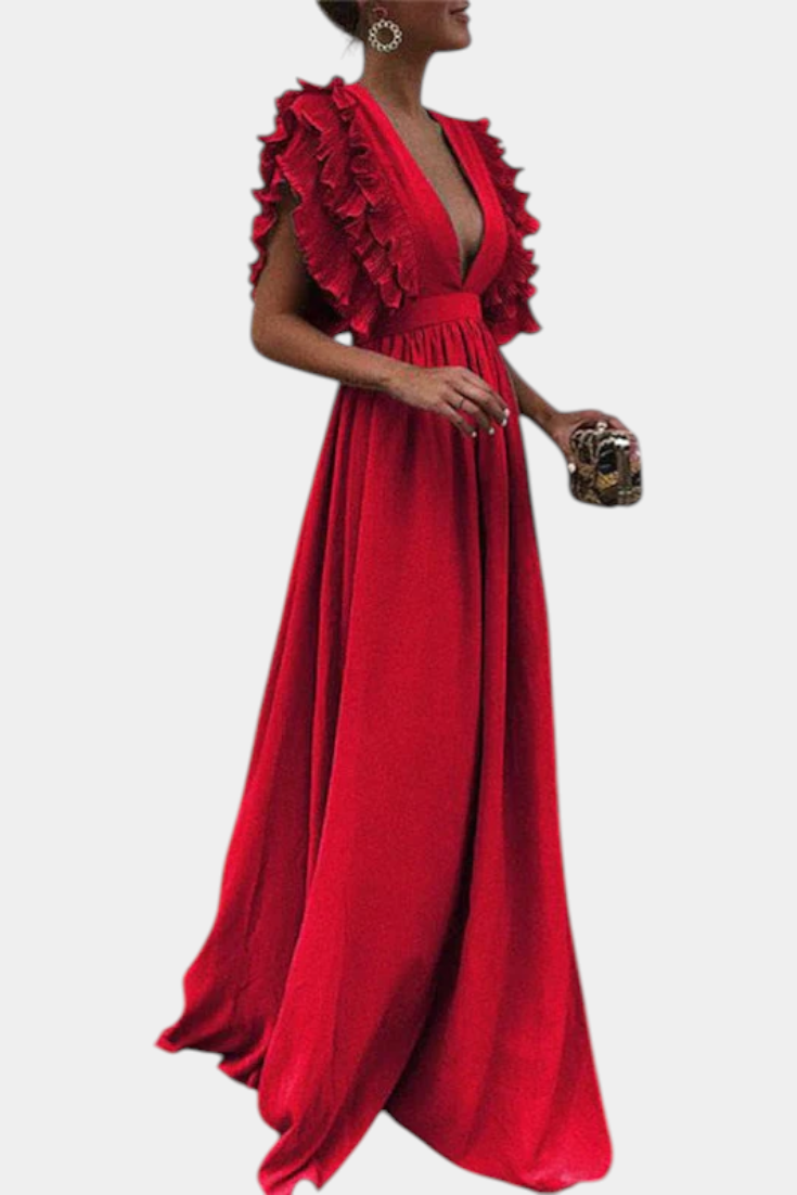 Vestido Maxi Lucera Tejido Suave Con Mangas Volantes