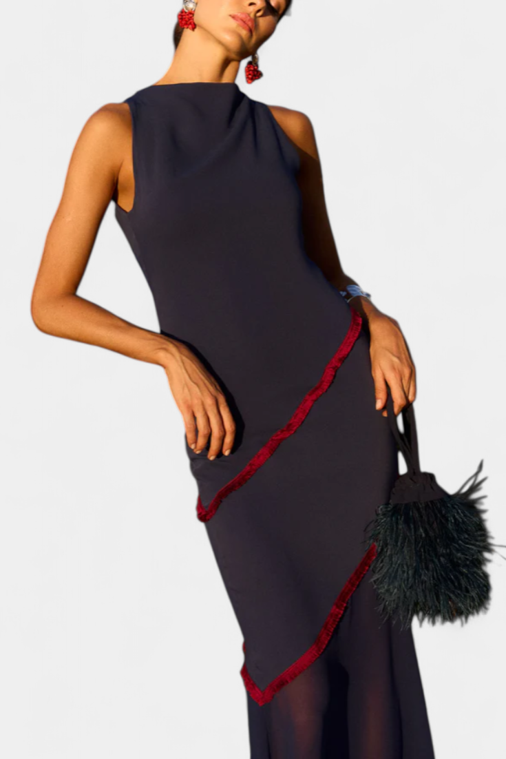 Vestido Midi Bodycon Orfila Con Gasa Y Flecos Chic Genial