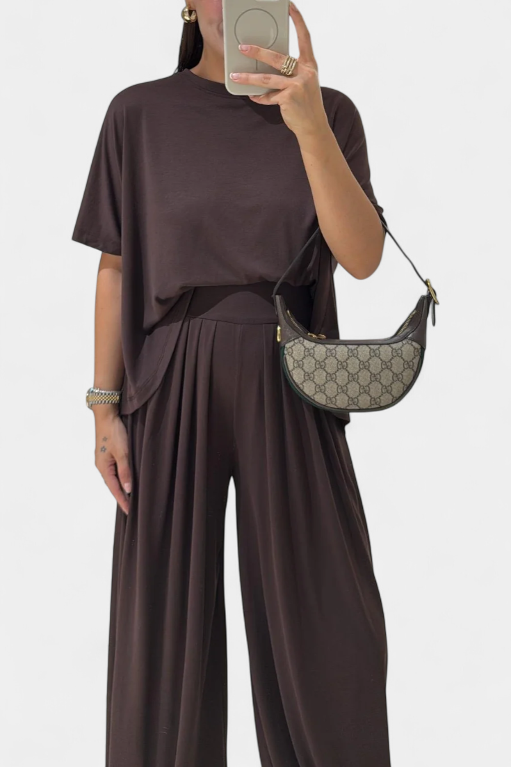 Conjunto Trista Recto Top Y Pantalón Ancho Modal Suave Gris