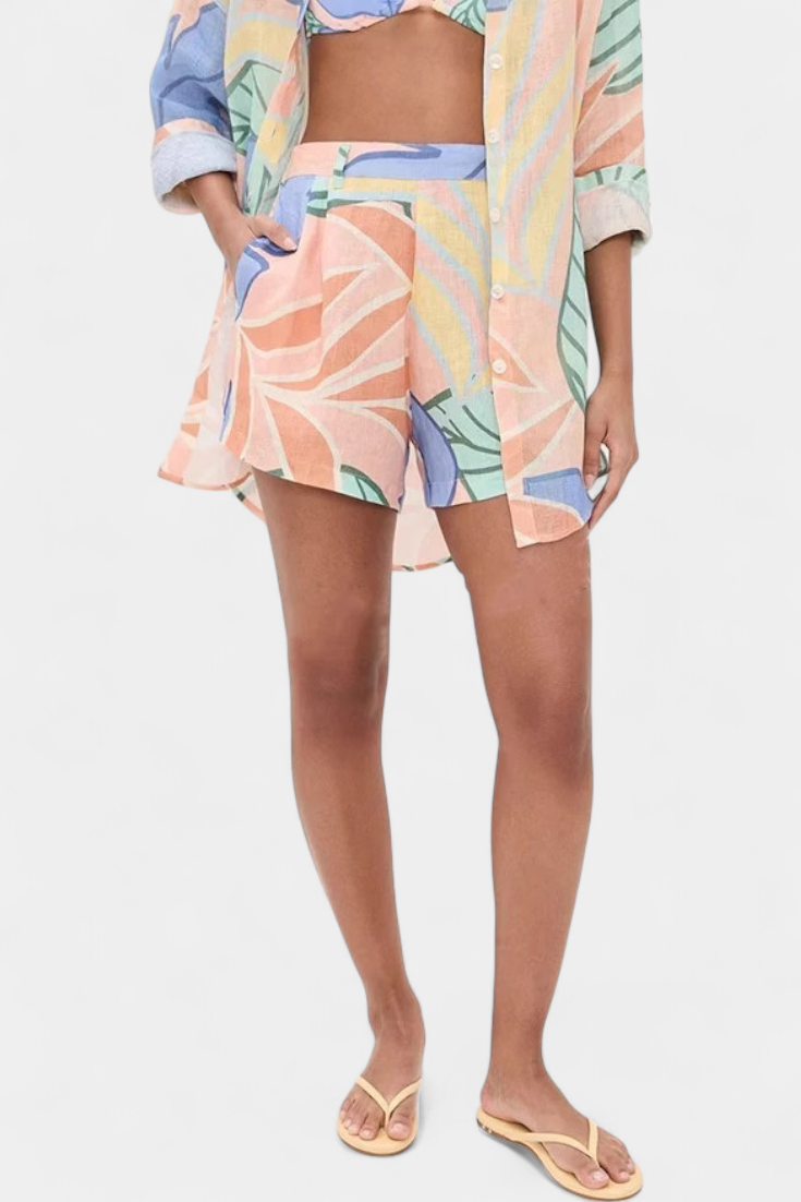 Lumina Conjunto Tropical Camisa Suelta Shorts Cintura Alta