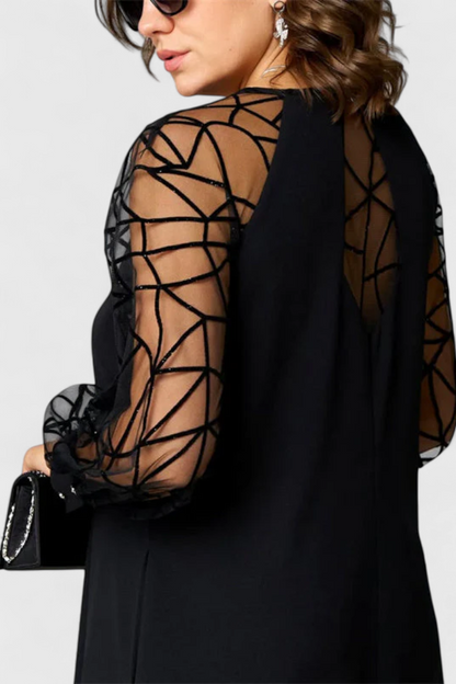 Vestido Negro con Mangas de Malla Colección Premium Pícaro