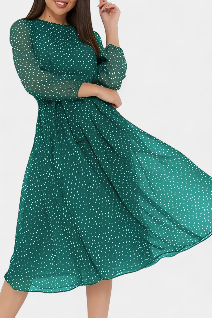 Vestido Midi Lunares Con Mangas Abullonadas Coqueto Encanto