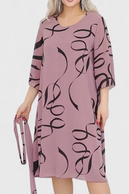 Vestido Midi Estampado Con Cinturón Tejido Ligero Ingenioso