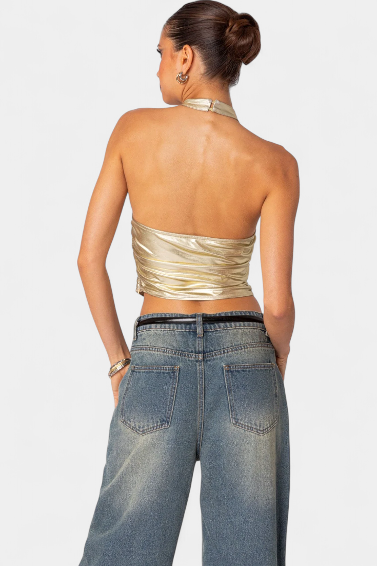 Top Halter Metálico Anna Karter Brillo Colección Exclusiva