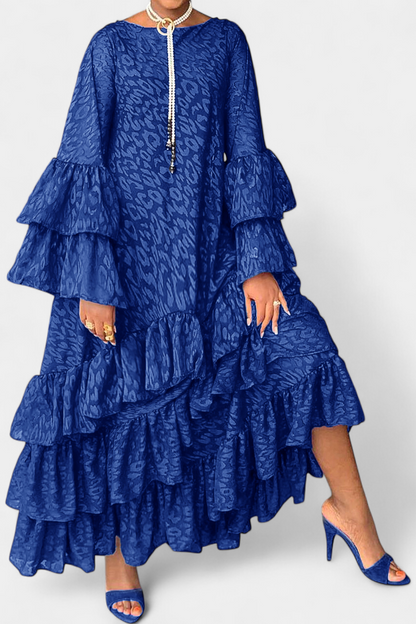 Vestido Maxi Asimétrico Plisados Con Volantes Divertidos