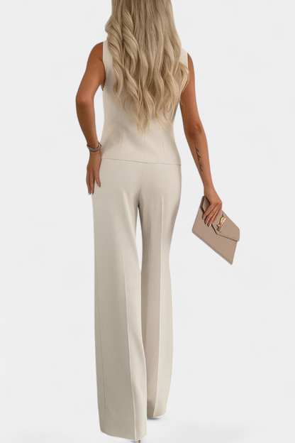 Conjunto Paloma Seda Blusa Sin Mangas Pantalón Fluido
