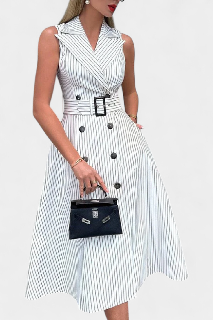 Vestido Camisero Diana Midi Con Cintura Anudada Rayas Chic