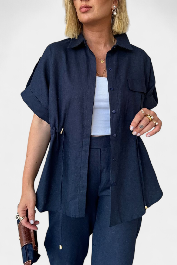 Conjuntazo Lani Camisa Suelta Pantalones Algodón Lino Ligero