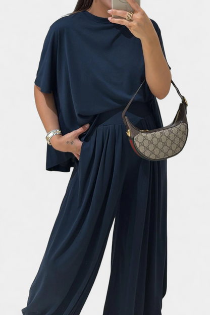 Conjunto Trista Recto Top Y Pantalón Ancho Modal Suave Gris