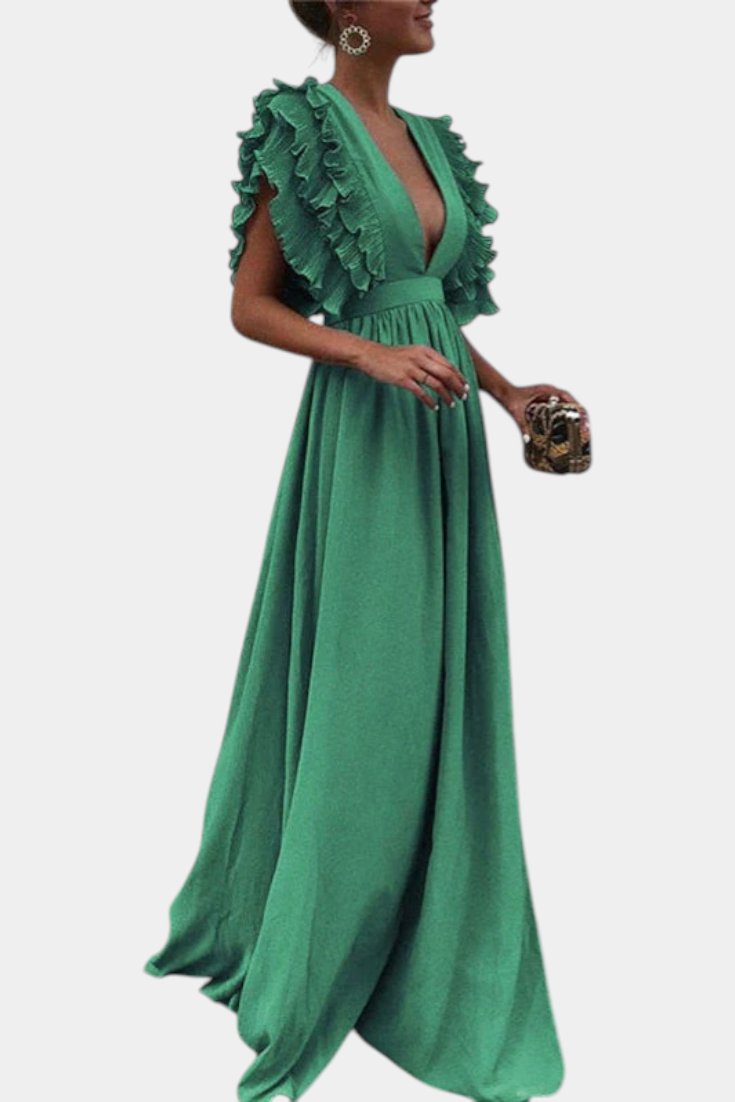 Vestido Maxi Lucera Tejido Suave Con Mangas Volantes