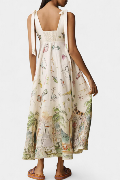 Vestido Largo Case Con Cordones Encantados Estampado Floral