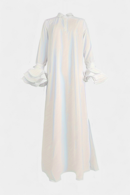 Vestido Ramona Seda Con Cuello Camisero Y Volantes Chic