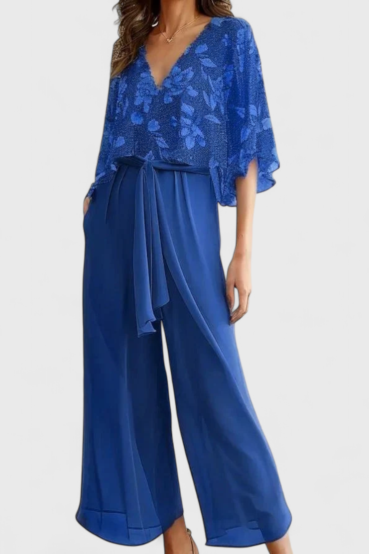 Conjunto Dos Piezas Texturizado Escote En V Pantalones Chic