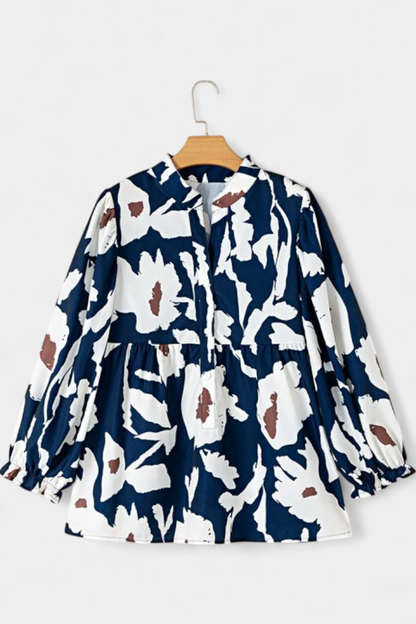 Blusa Estampado Floral Abstracto Bohemio Mangas Abullonadas