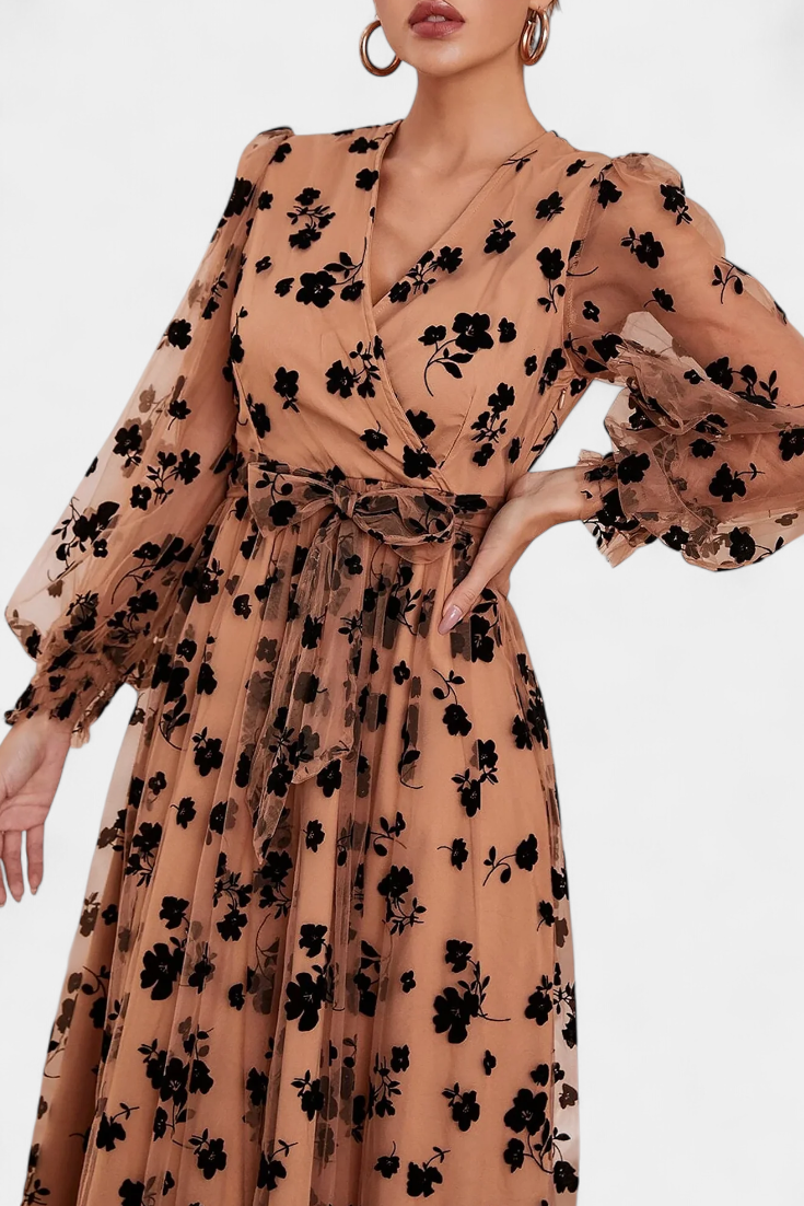 Iolanda Vestido Maxi Encaje Floral con Mangas Linterna