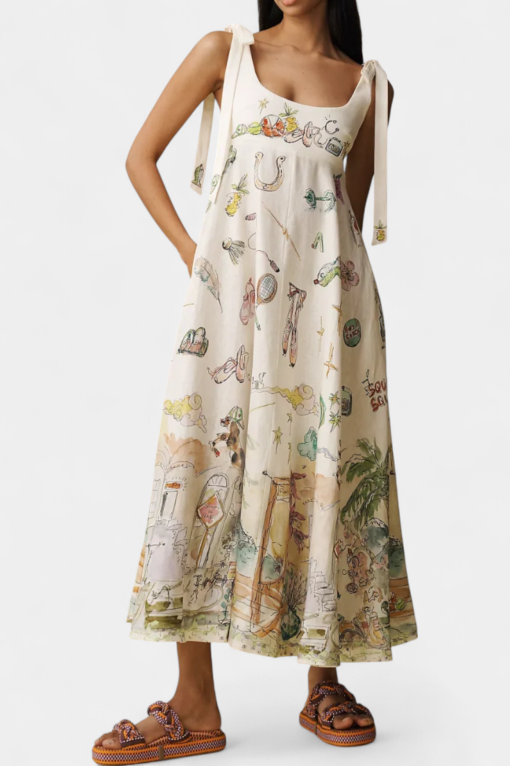 Vestido Largo Case Con Cordones Encantados Estampado Floral
