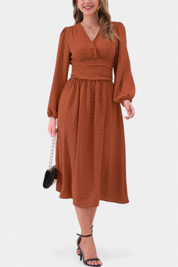 Faela Vestido Midi Oficina Lunares Suizos Exclusiva