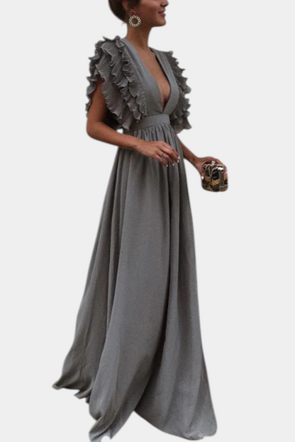 Vestido Maxi Lucera Tejido Suave Con Mangas Volantes