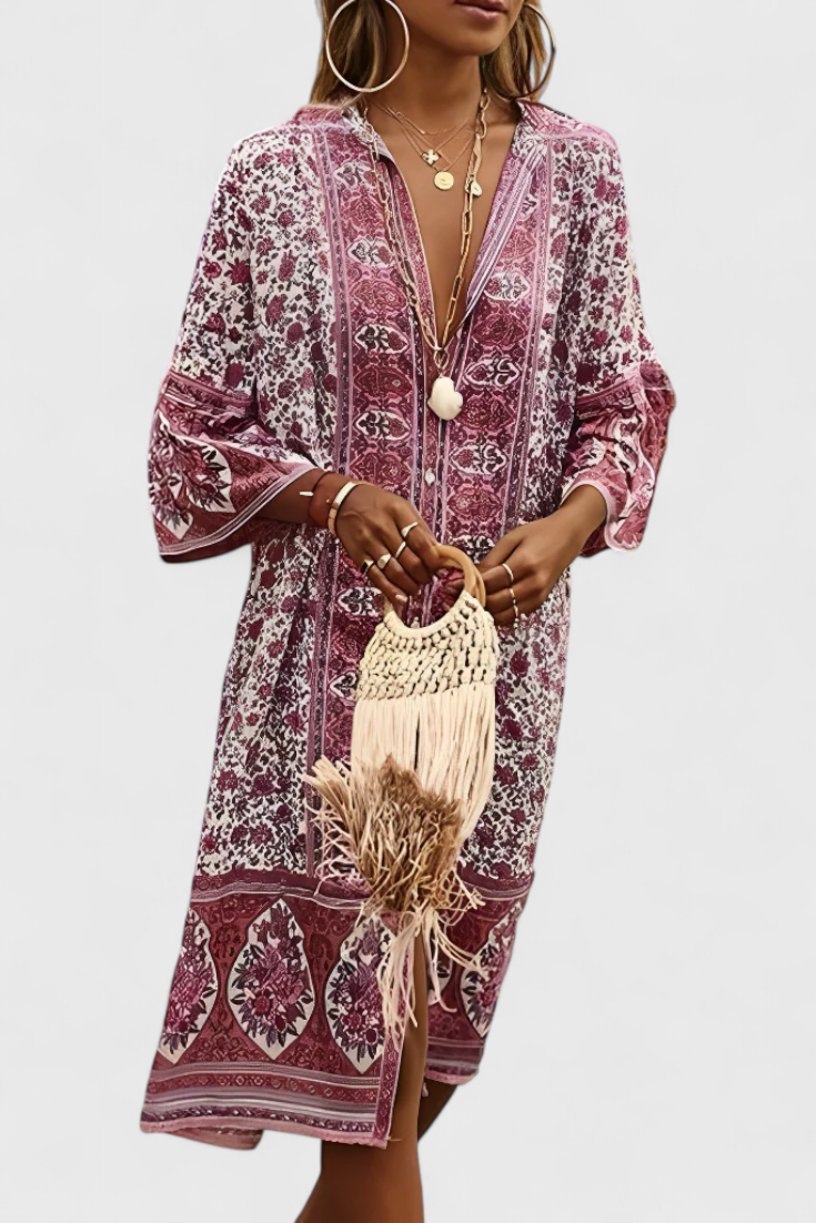 Vestido Boho Chinara Largo con Bordado Étnico Exclusivo
