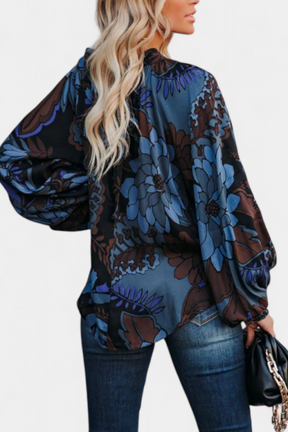 Blusa Manga Larga Dulce Lado Con Lazo Y Cuello Alto
