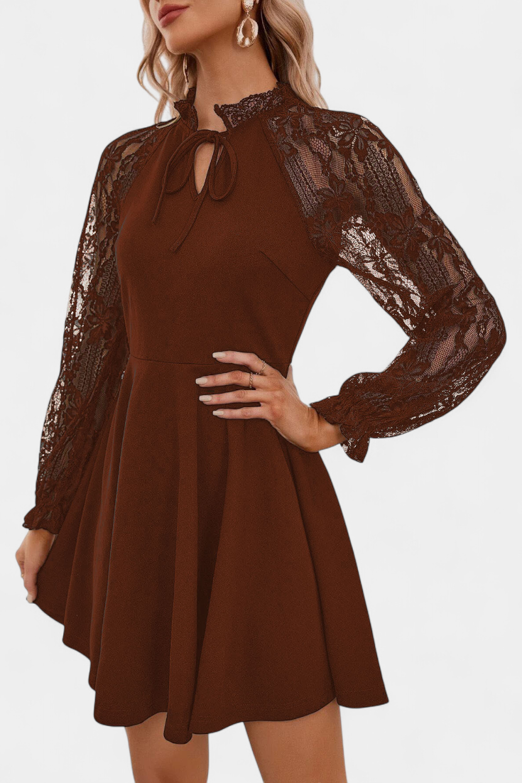 Vestido Mini Encaje Floral Jasella Con Mangas Exclusivo